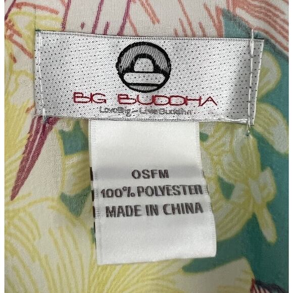 BIG BUDDHA Kimono Poncho Beach Coverup Yellow Floral Pullover One Size Top - Picture 4 of 6